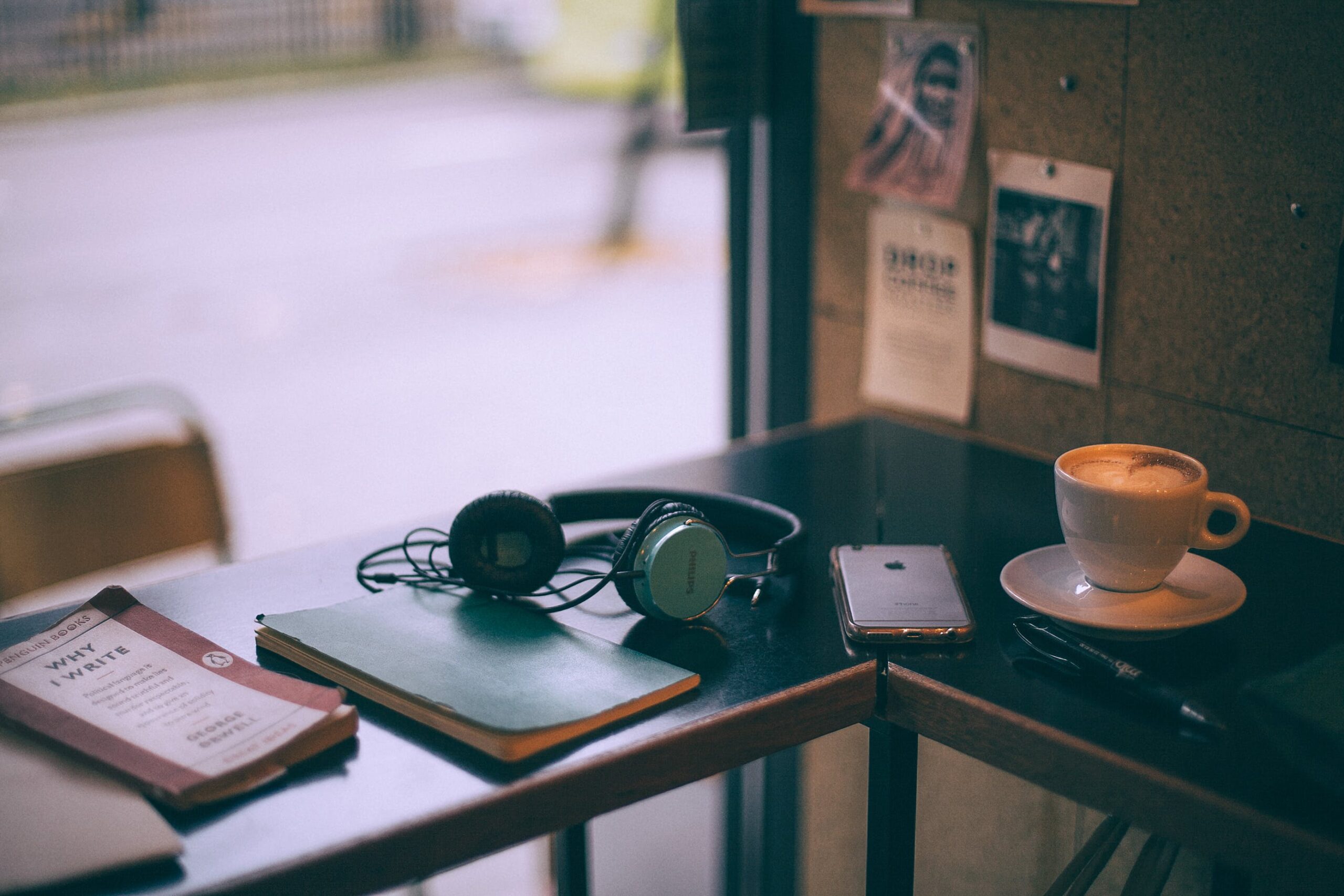 Desk headphones and coffee